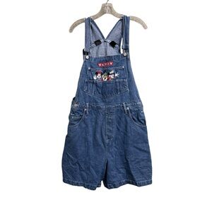 Mickey Unlimited Denim Overall Shorts Size Lg Embroidered Pockets Vintage